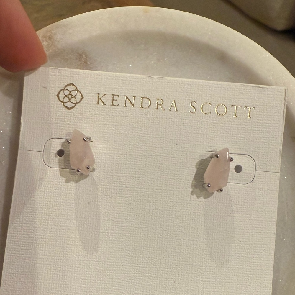 Kendra Scott Stud Earrings in Silver tone and Rose Quartz